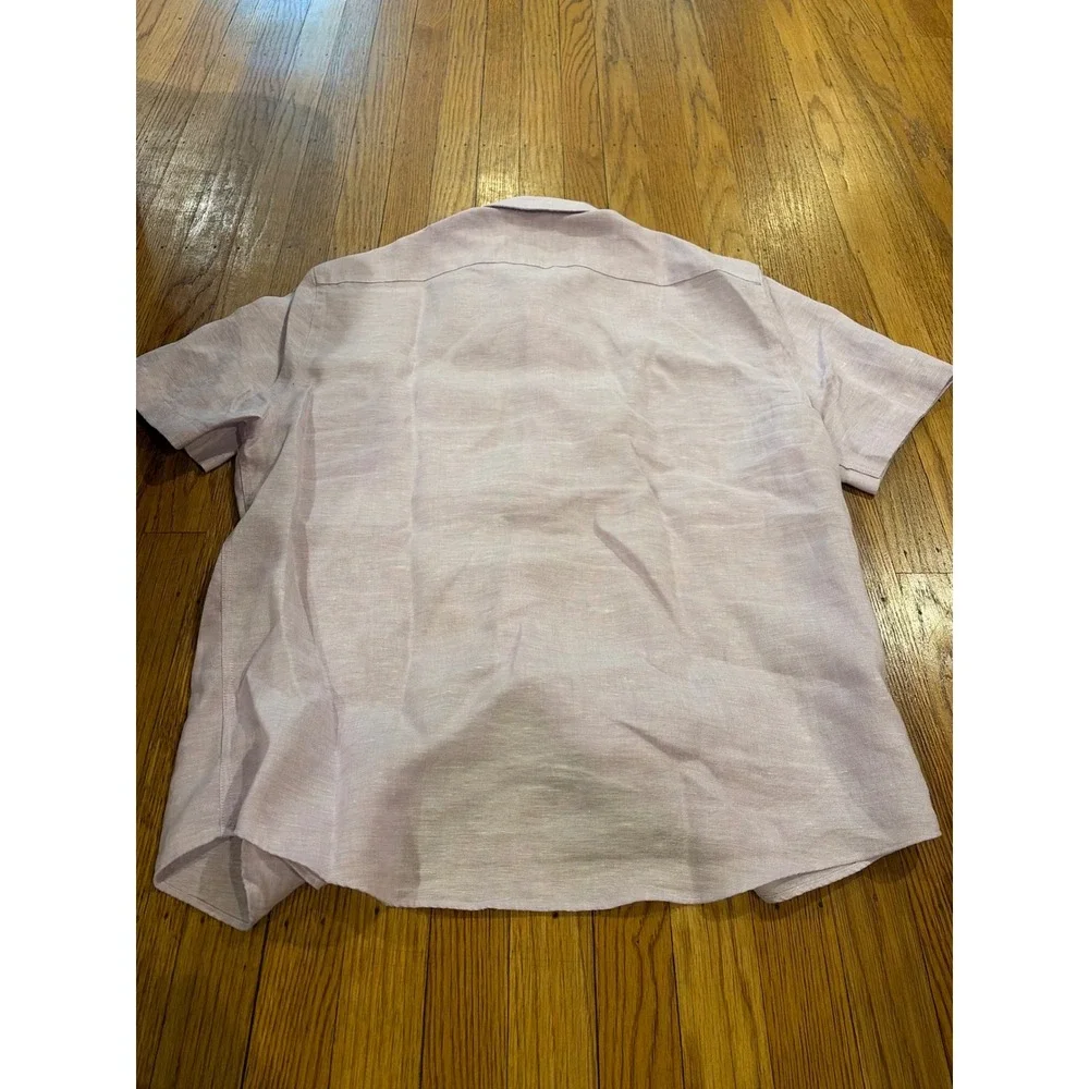 UNTUCKit Cameron Linen Short Sleeve Shirt Purple Regular Fit 40878 Mens Medium